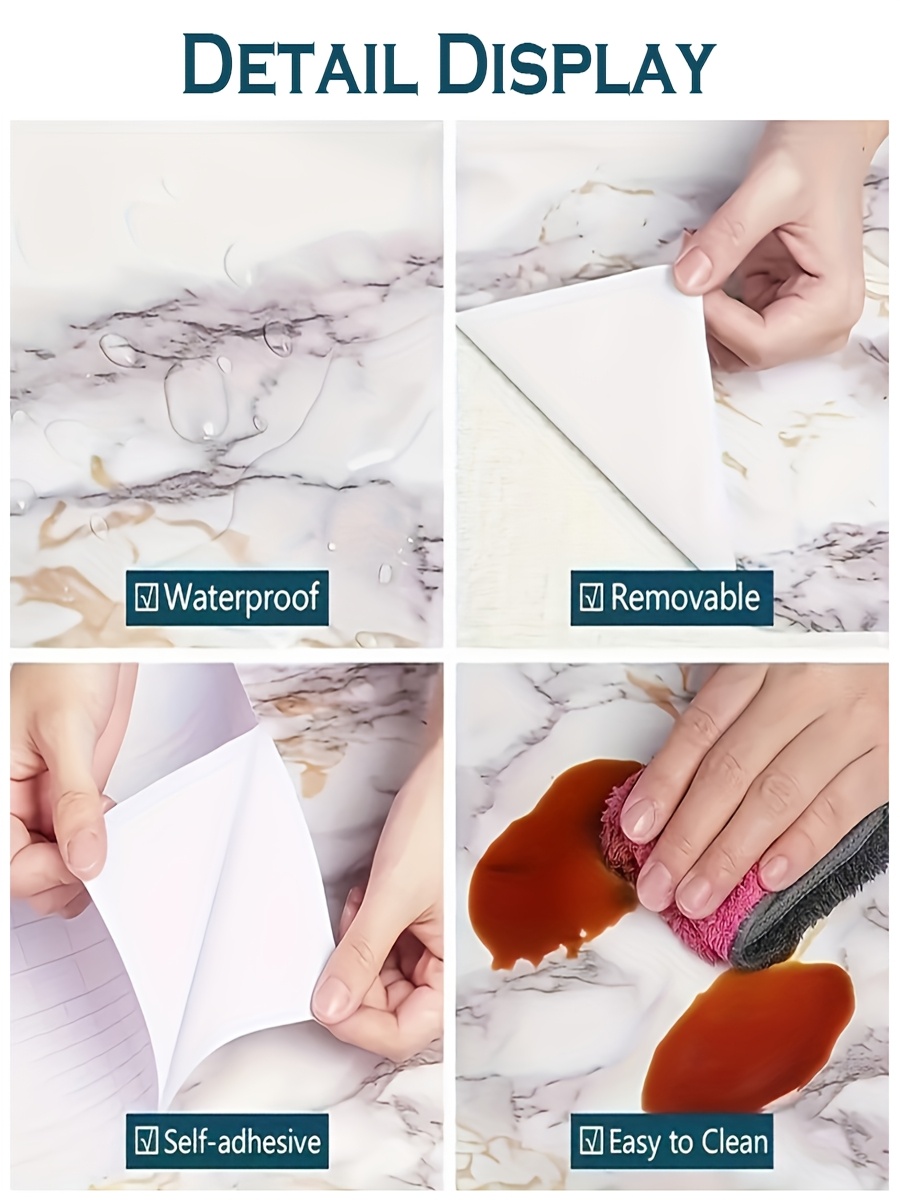 1 Roll 0.15Mm Thick Gray White Marble Self-Adhesive Stickers High Temperature Resistant Easy to Peel And Stick Interior Decorations for Kitchen Countertops Cabinets Tables