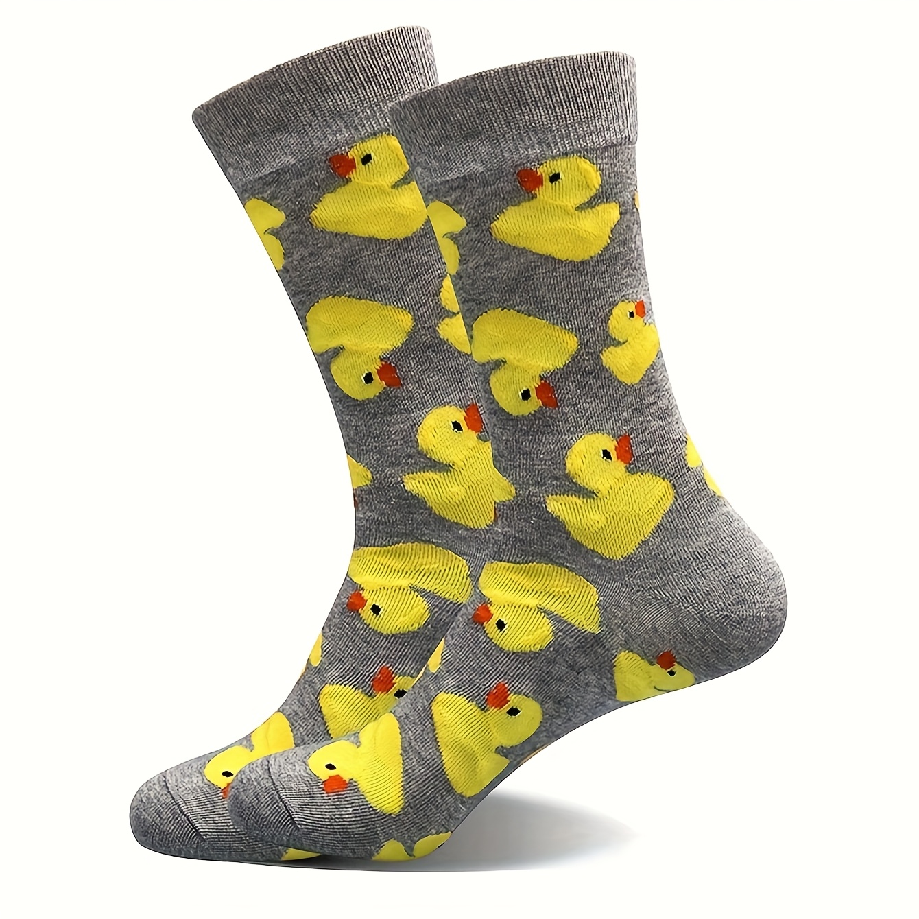 TEMU 1 Pair Of Fun Yellow Duck Print Socks Comfortable Breathable Mid-tube Socks Personality Colorful Socks