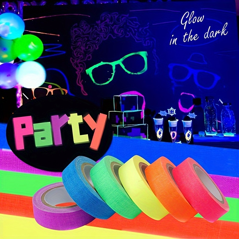 Glow Tape 6 Colors Fluorescent UV Blacklight Neon Colored Cloth Tape for  Party Room Decorations Glow Dark Tape, 0.6in x 16.5feet