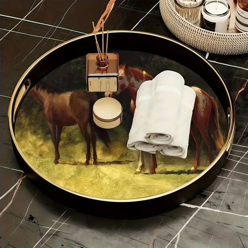 item picture 1pc elegant glass horse tray with brown abstract equestrian art decorative plate for jewelry display perfume holder table holiday birthday gift suitable for christmas easter thanksgiving non food contact non food contact