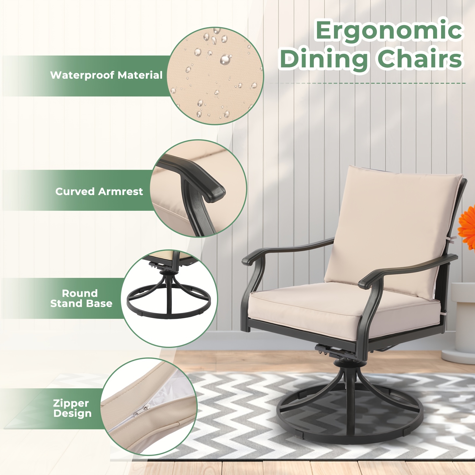 7pcs Outdoor Patio Dining Set with Swivel Chairs And Square Metal Table, Weather- Furniture Set for Garden, Backyard, Balcony, Or Lawn