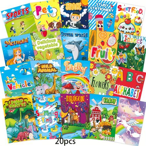 item picture 20 pack multi subject coloring book random alphabet fruit dino ocean vehicle pet themed sketch drawing book educational art craft book for kids