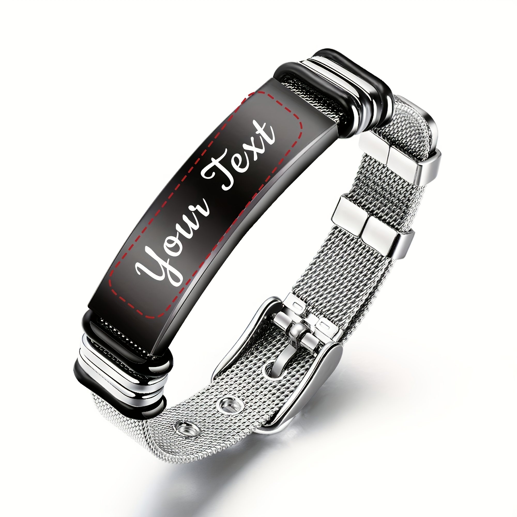 TEMU Custom Engraved 304 Stainless Steel Men's Adjustable Waterproof Cuff Bracelet With Birthstone - Gunmetal Plated Personalized Gift For Dad,