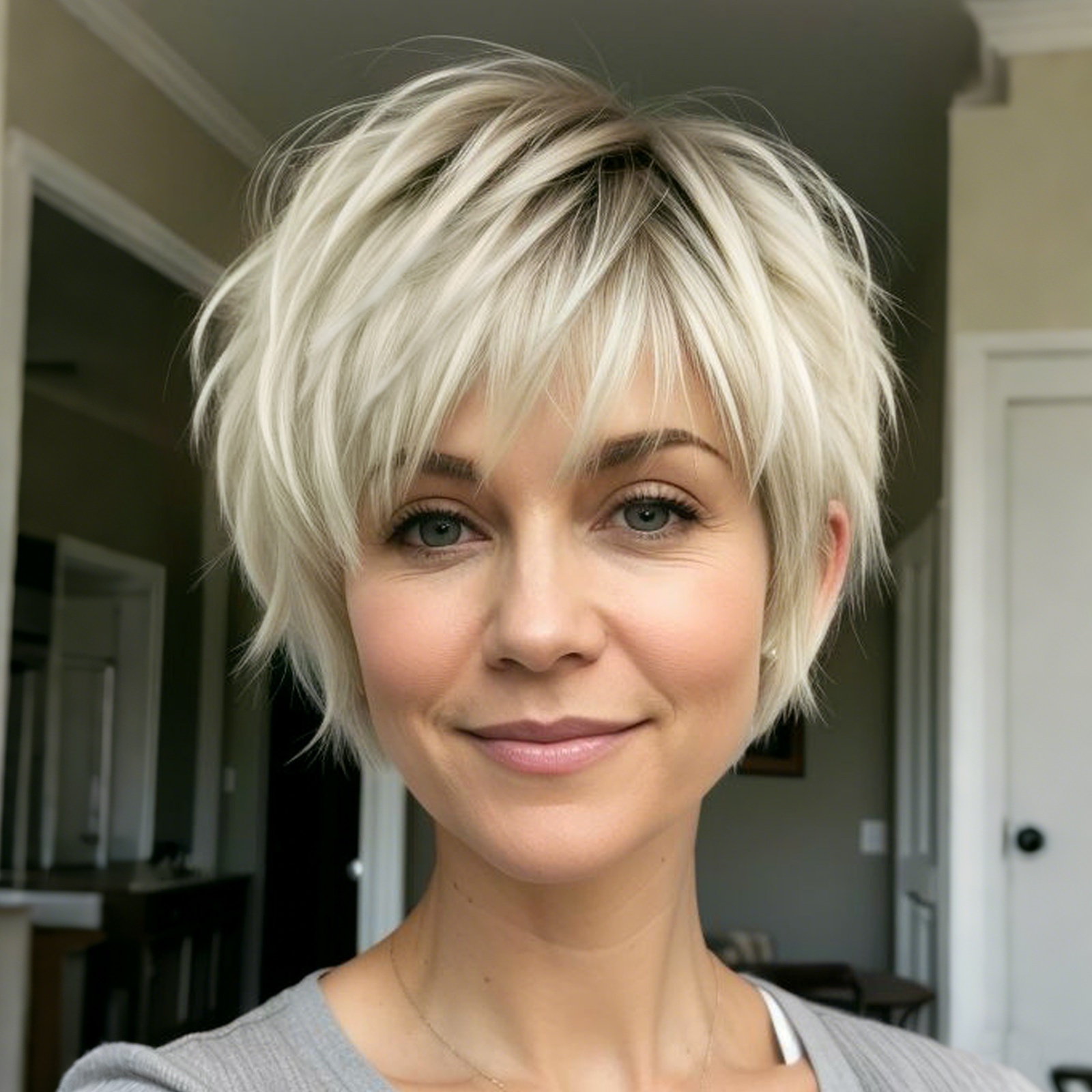 TEMU Women Suitable For: Short Cut Wig - Blonde & Grey Mix Synthetic Hair Wig | Heat Resistant Fluffy Hair, Volume | Daily Wear & For Party Wigs For White Women