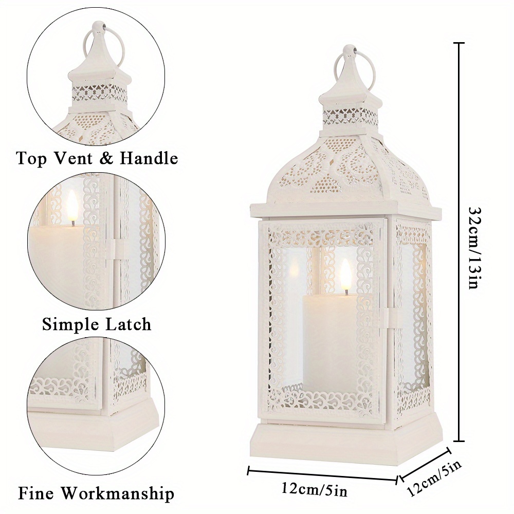 Image of Empty Rustic Candle Lantern Large Decorative Candlestick Holder With Tempered Glass For Thanksgiving Christmas Living Room Garden Patio Parties Indoors Outdoors(cream)