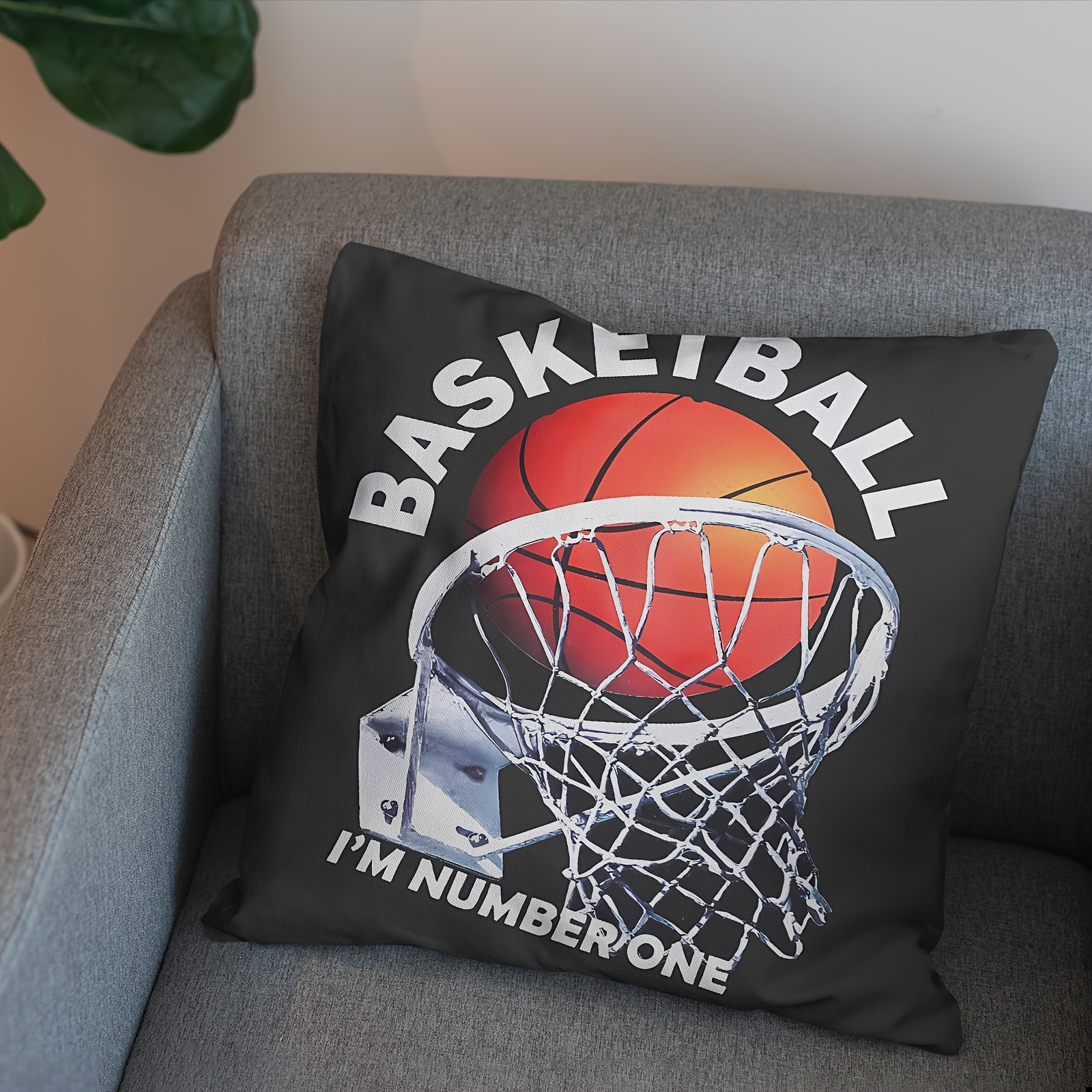 

1pc, Basketball Letter Short Plush Pillowcase, Zipper Single-sided Printed Pillowcase, Home Decoration Sofa Bedroom Decoration, Without Pillow Core, 18×18 Inches