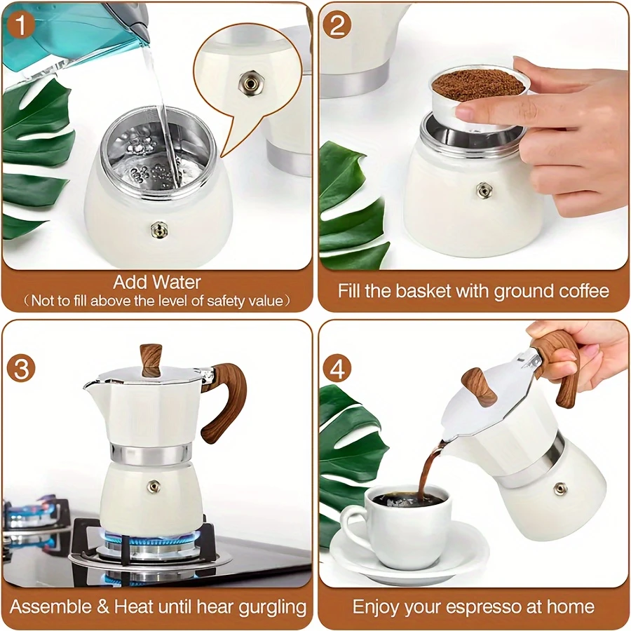 classic octagonal coffee pot 150ml 300ml aluminum espresso maker with wooden handle reusable filter manual operation for home office or camping use camping coffee pot octagonal design aluminum coffee pot 6