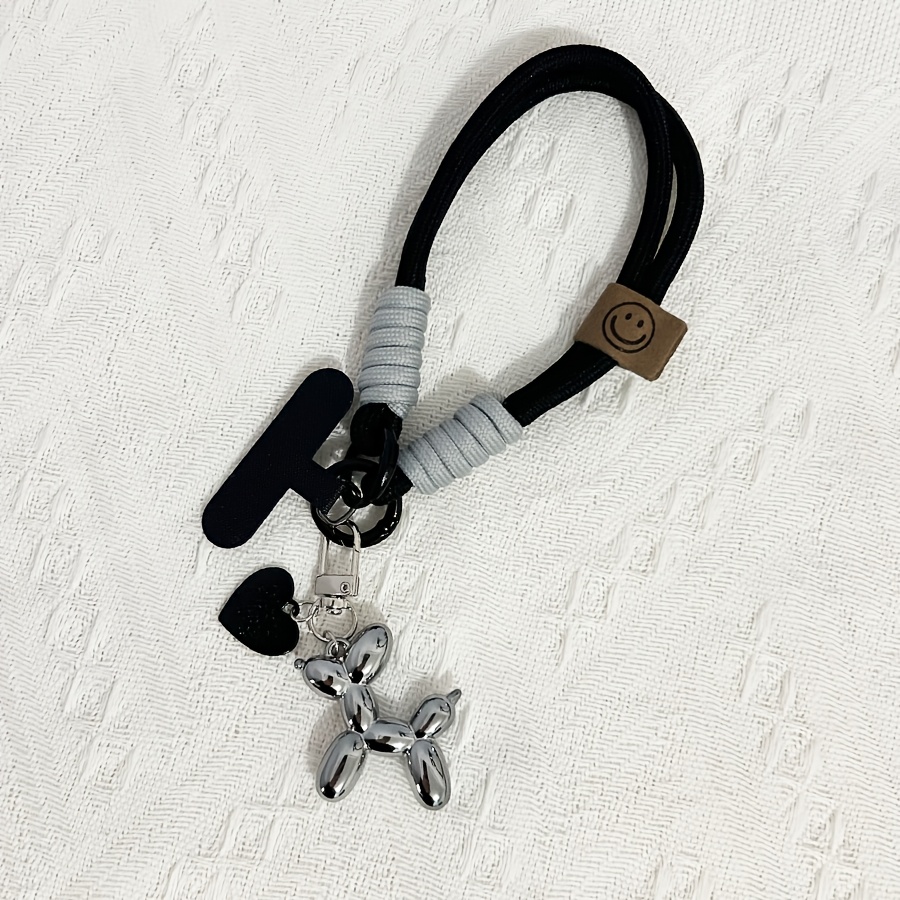 TEMU 1pc Pochette Lanière Téléphone , Dragonne avec Charm Chiot, Éléments Cœur, Dragonne Courte Tissée avec Clip, Accessoire Sac Charm