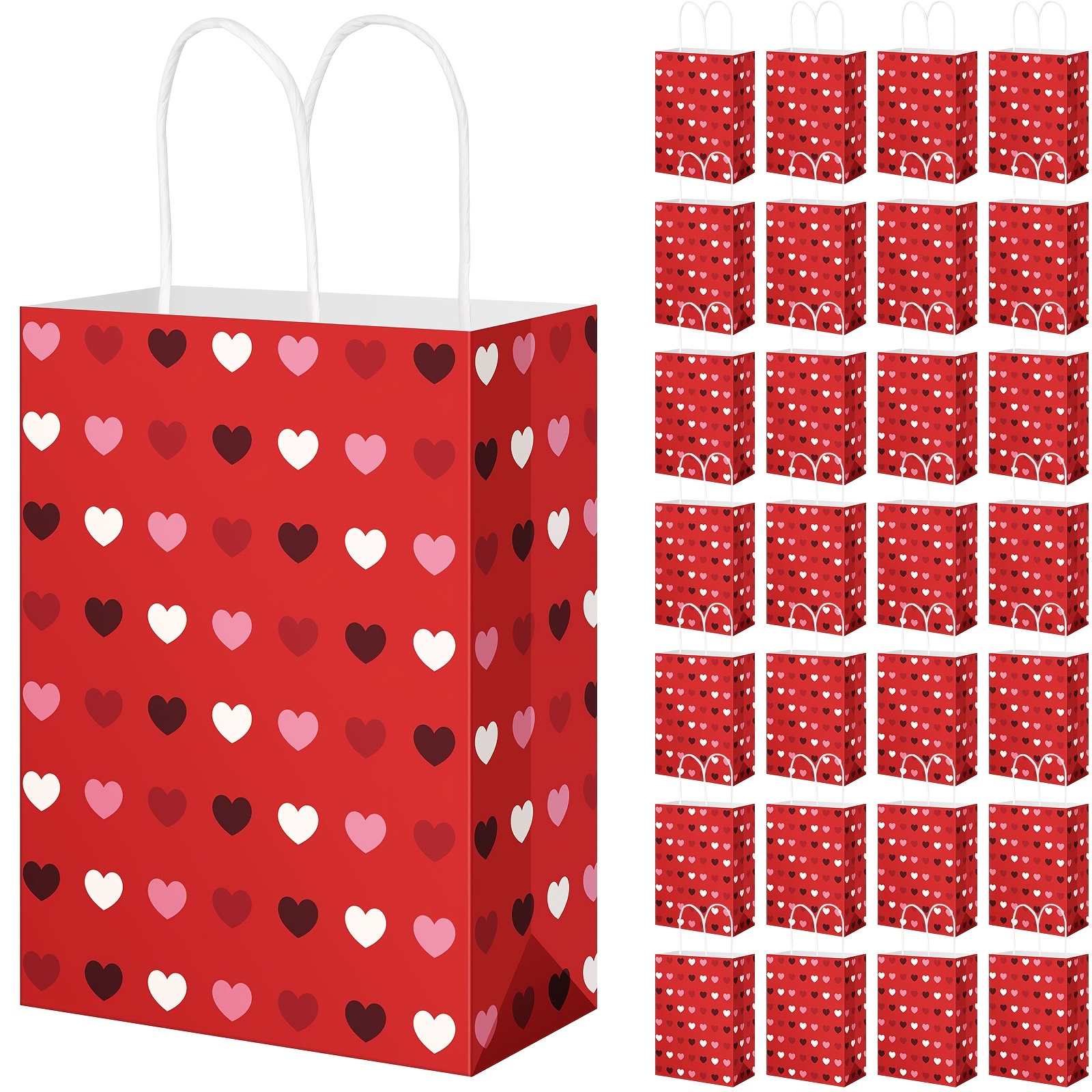 

15/30pcs, Day Heart Printed Gift Bag With Handles, Matching, Day, Father's Day, Birthday And Wedding