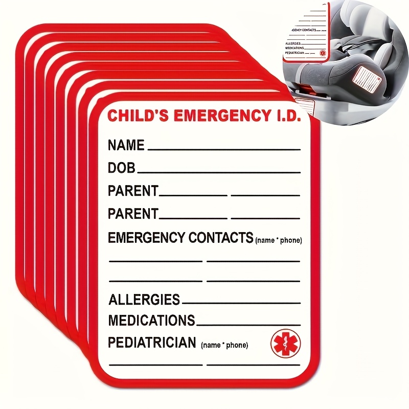 TEMU 8pcs Of Waterproof Labels For Emergency Contact Car Safety Warning Attachments - Remarkable Ice (emergency) Car Safety Information Stickers.