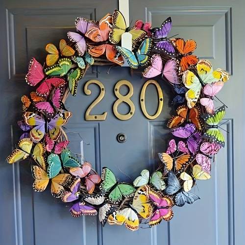 Modern Butterfly Wreath, Spring Decorative Wall Hanging for Home, Restaurant, Hotel Courtyard, Plastic Material, Wall Mounting with No Electricity or Feathers Required