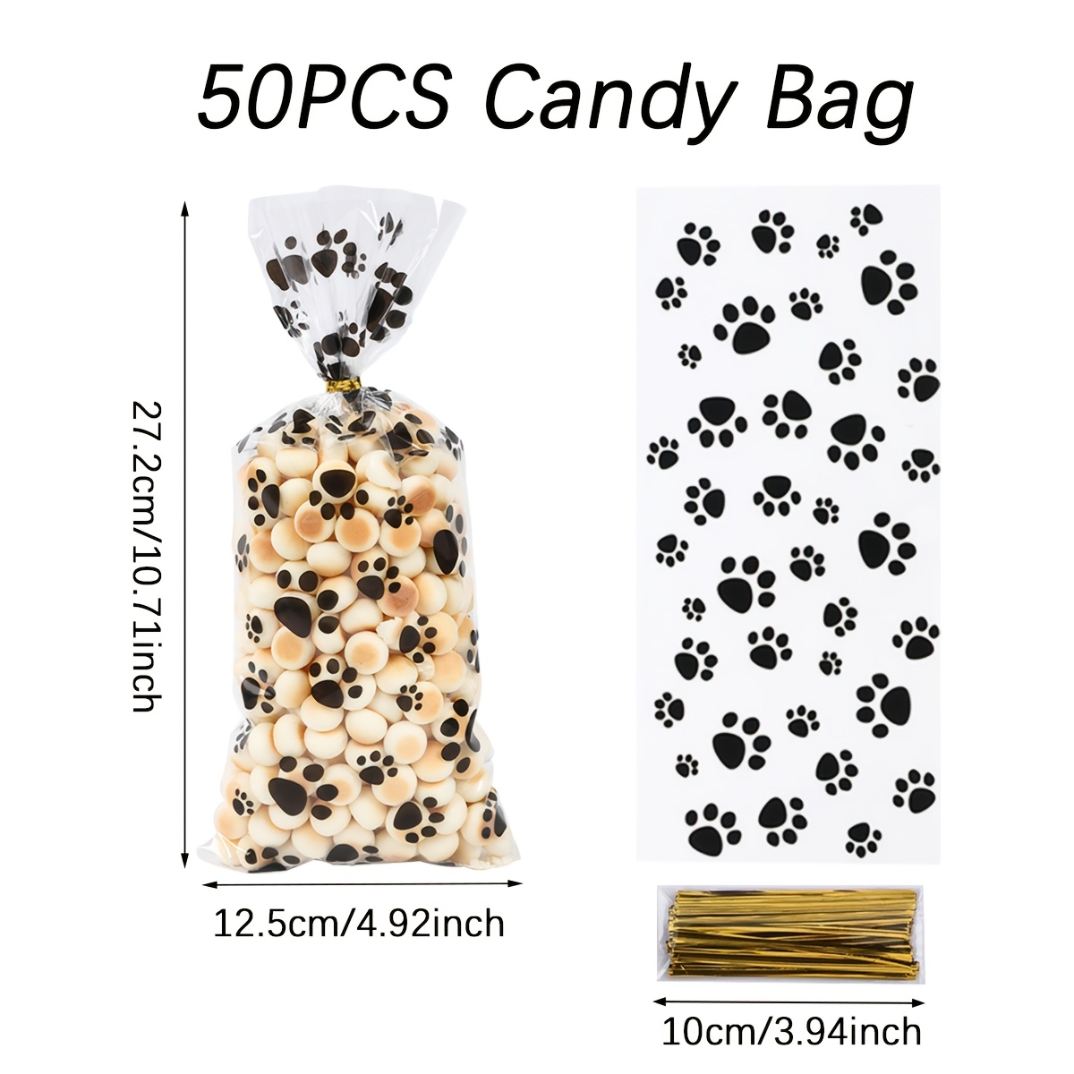 TEMU 25/50pcs, Paw Print Gift Bags, Dog Paw Print Bags With Twist Ties, Animal Themed Event Gift Decoration, Happy Birthday Party Supplies, Baby