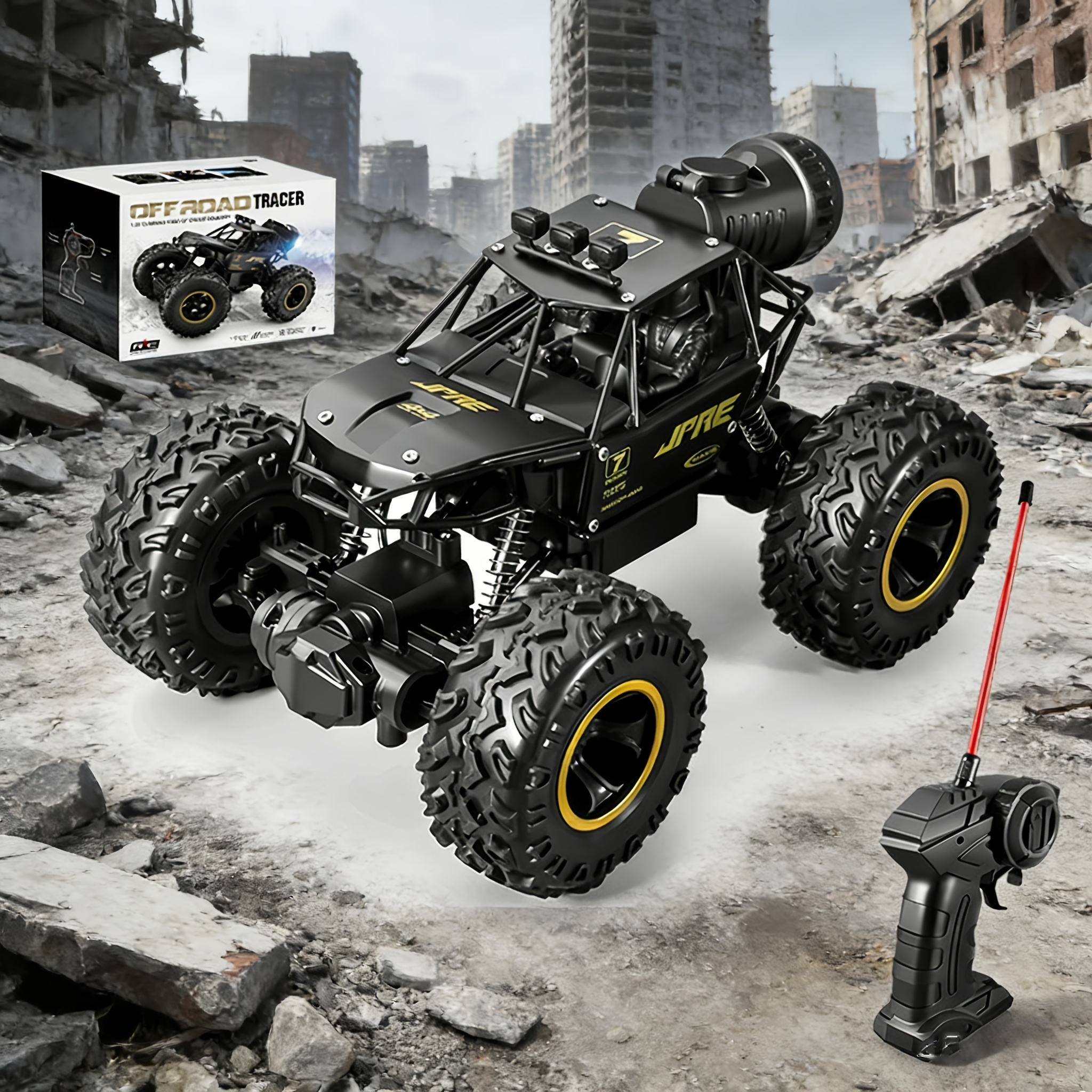TEMU Voiture tout-terrain 1:24 avec jet arrière, camion télécommandé équipé de batteries rechargeables, véhicule électrique tout-terrain à charge, ,