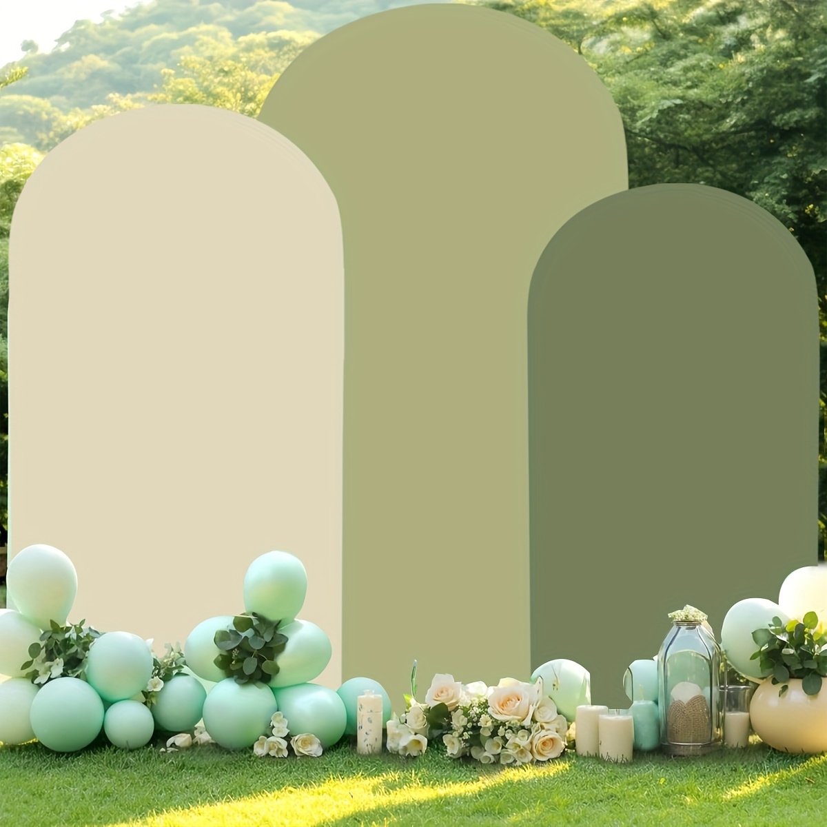 E-shop 3-teiliges Set 4FT/5FT/6FT Bogenhintergrund Set, geeignet für Hochzeit, Party, Abschlussball, Party Foto Hintergrund ( + Beige + Hellgrün)