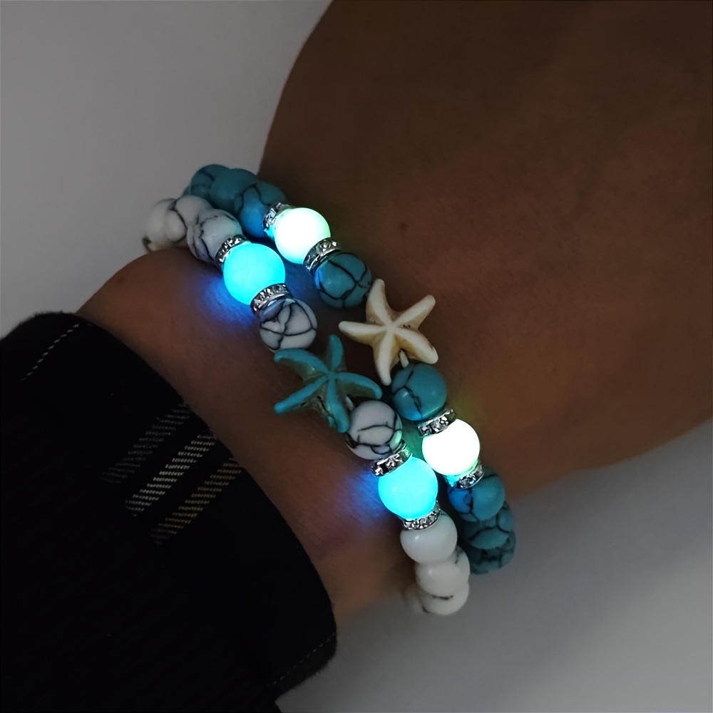 

1pc Boho Style Starfish Bracelets, Luminous Beads Beach Bracelet For Men