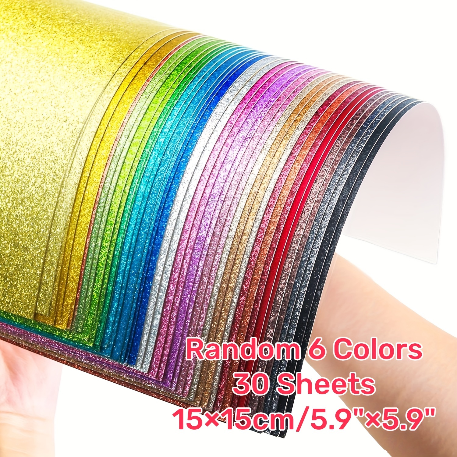 

30sheets Square Colorful Glitter Cardstock Paper 15cm*15cm Sparkling Cardstock For Creating Holiday Greeting Card, Cake Toppers, Wedding Crafts, Paper Crafting, 250gsm
