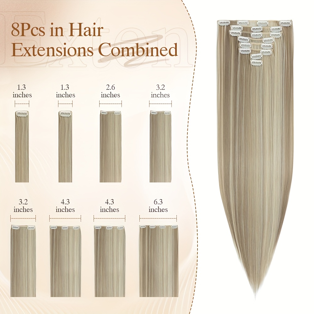 8pcs set clip in hair extensions straight 23inch 58cm long thick synthetic hair piece high temperature fiber double weft heat resistant fiber 8pcs   clip in hairpieces highlight   for women daily party festival gift details 7