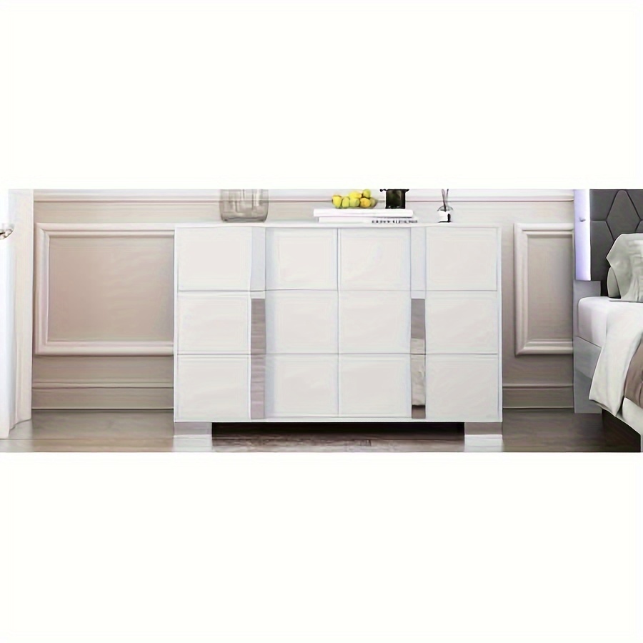 

Elegant Modern Dresser With Metal Handle, Mirrored Storage Cabinet With 6 Drawers For Bedroom, Living Room, White