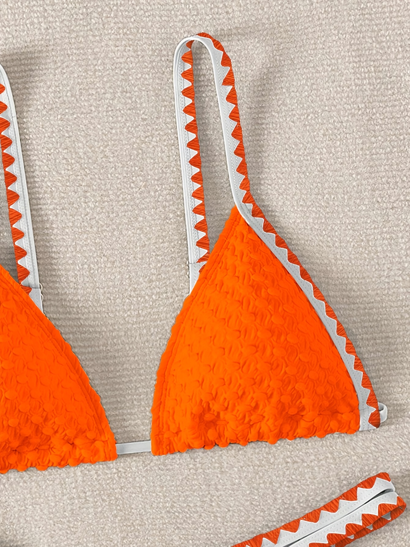 Contrast Trim Whip Stitching Textured Fabric 2 Piece Set Bikini Swimsuits, Women's Swimwear & Clothing