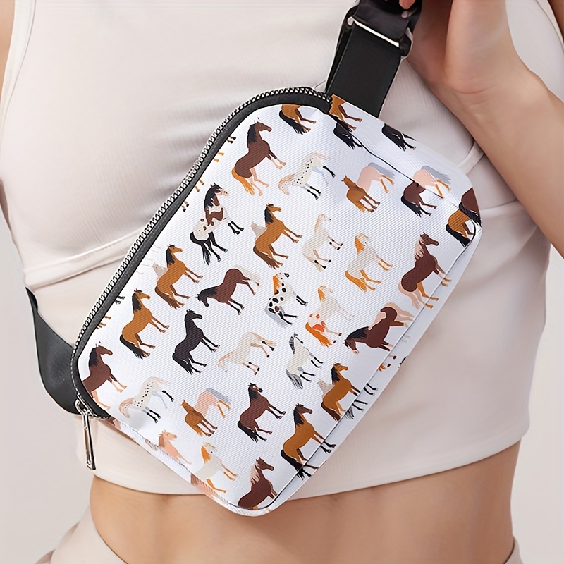 

Adjustable Strap Horse Print Crossbody Chest Bag - Lightweight Polyester, Zipper Closure, Casual & Travel Waist Bag, Crossbody Bag