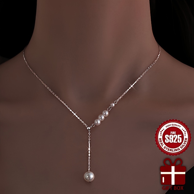 

Delicate Shell Pearl Pendant Necklace 925 Sterling Silver Hypoallergenic Jewelry Elegant Luxury Style For Women Gift With Gift Box