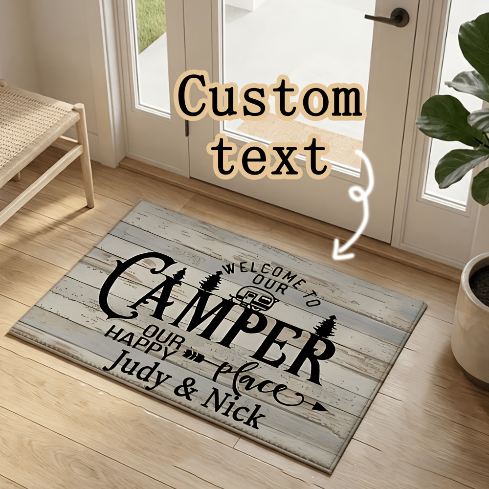 TEMU A Personalized Text Custom Name Welcome Mat Featuring A Camping , Suitable For Outdoor Patios, Courtyards, And Home Use In Bedrooms, Living