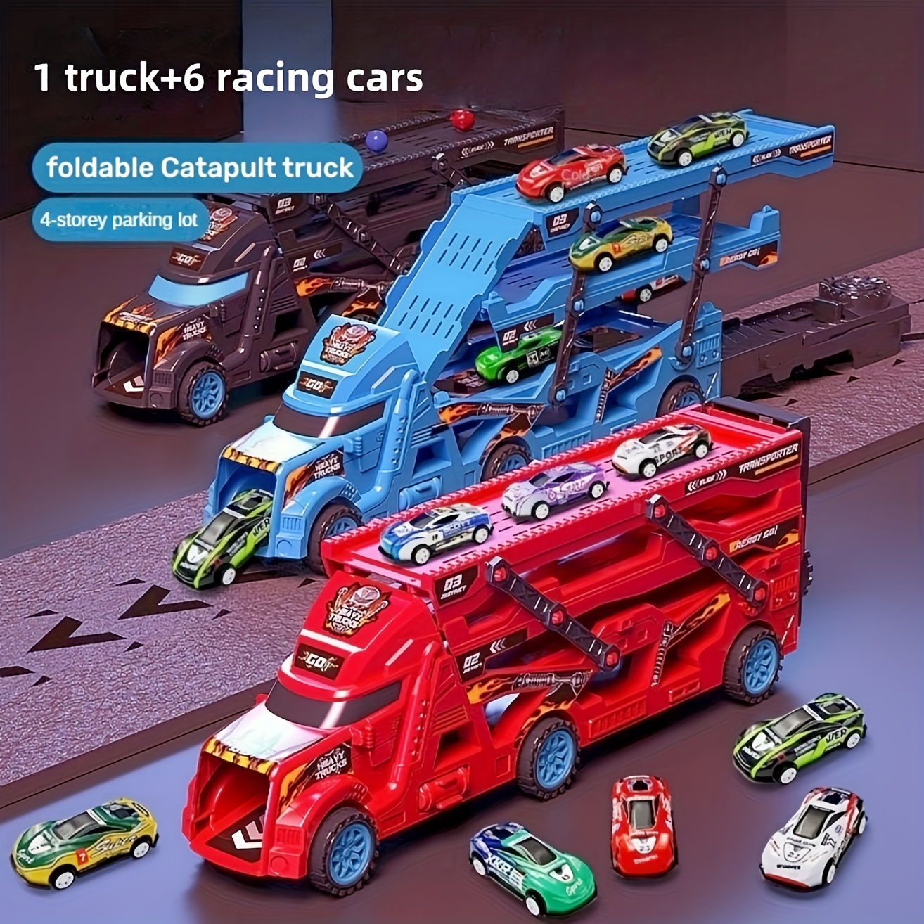 Camión de Carga Juego de Vehículos Infantiles con Pequeños,  Empaquetado en Combinación de Remolque y Contenedor par