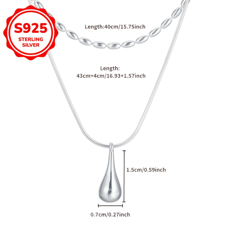 Women's 925 Sterling Silver Double-Layer Water Droplet Necklace