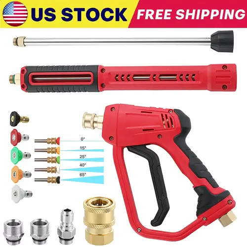 4000psi high pressure washer spray gun car lance nozzle hose kit deluxe household cleaning machine with 5 nozzle tips fitting 35 inch red high wash gun suitable for car washing carpet washing watering flowers