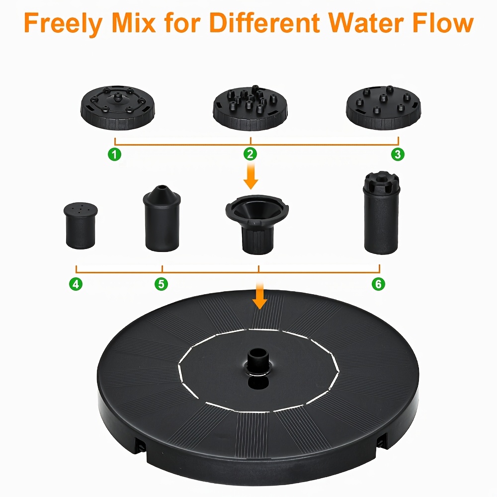 solar powered automatic fountain with 6 nozzles for blue bird bath for gardens fish tanks outdoor use durable with solar panel for continuous bird bathing station solar birdbath energyefficient pump solar water fountain Product details 5