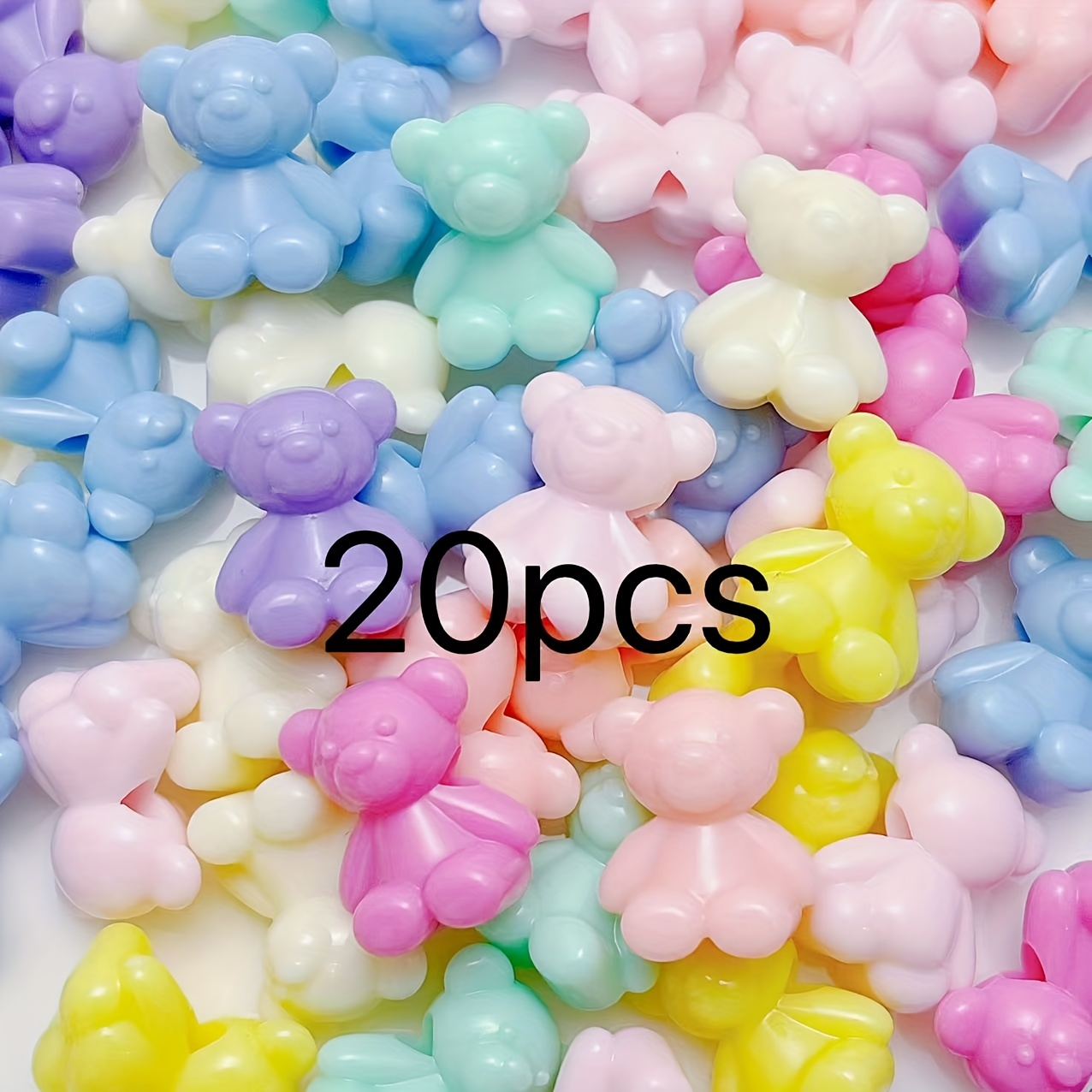 TEMU 20pcs Acrylic Mixed Color Horizontal Hole Diy Sitting/standing Bear Charms, Ab Iridescent Finish, Random Mixed Colors, For Diy Necklaces, Hair