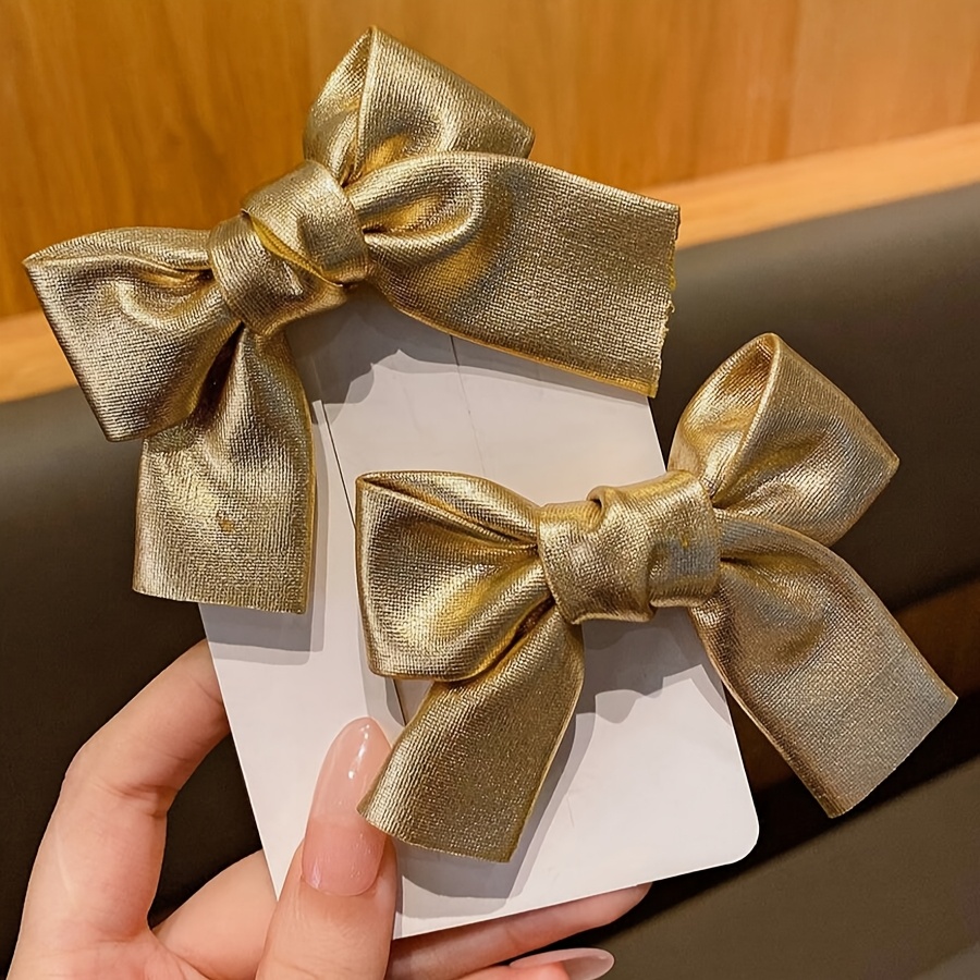 

4/2pcs Golden & Silvery Bow Hair Clips, Fashionable Accessories Suitable For , Girls' Glitter Bowknot Hair Clip Fabric Bow Knot Hairpin