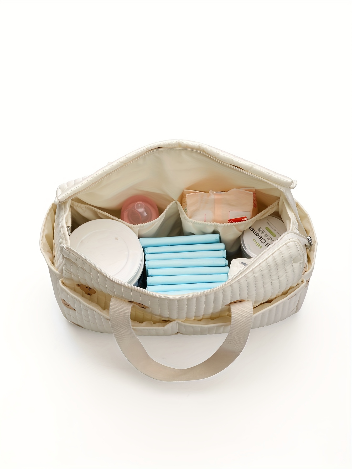 Large Capacity Quilted Diaper Bag with Stroller Straps and Padded Changing Mat - Multifunctional Polyamide Organizer for Women, Ample Storage for 14+ Age Group