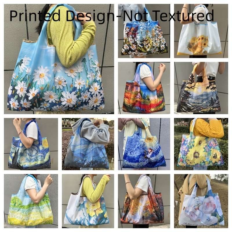 Printed Design-Not Textured 1pc Large Capacity Portable Women's Shoulder Bag, Foldable Bag, Tote Bag Shopping Bag, Multiple Patterns to Choose From, Foldable Handheld Women's Large Tote Bag, Fashionable Fitness Tote Bag