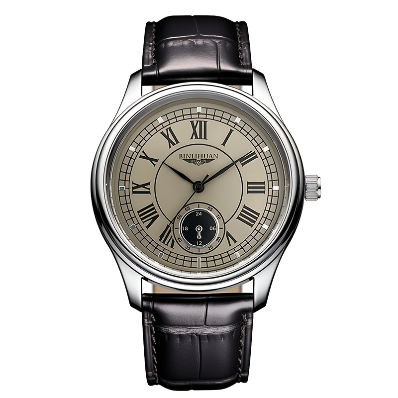 Men's Fashion Casual Watch, Quartz Business Watch With Roman Numeral Dial Display, Stylish Faux Leather Strap Watch, Small Dial Not Work, Not Box