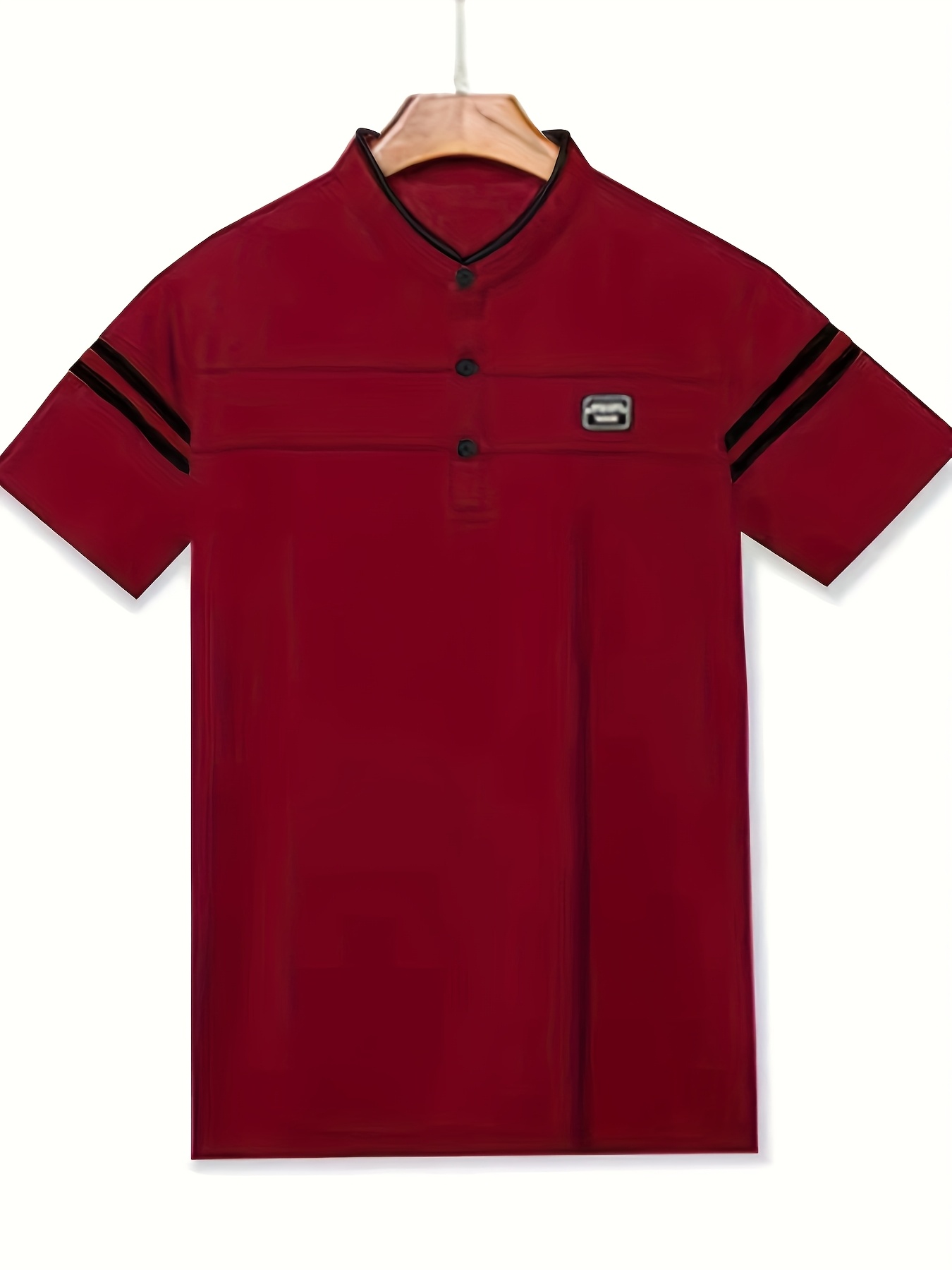 Summer Men's T-Shirt, Solid Color Stand Collar Striped Short Sleeve Shirt, Suitable for Sports, Outdoor, Casual