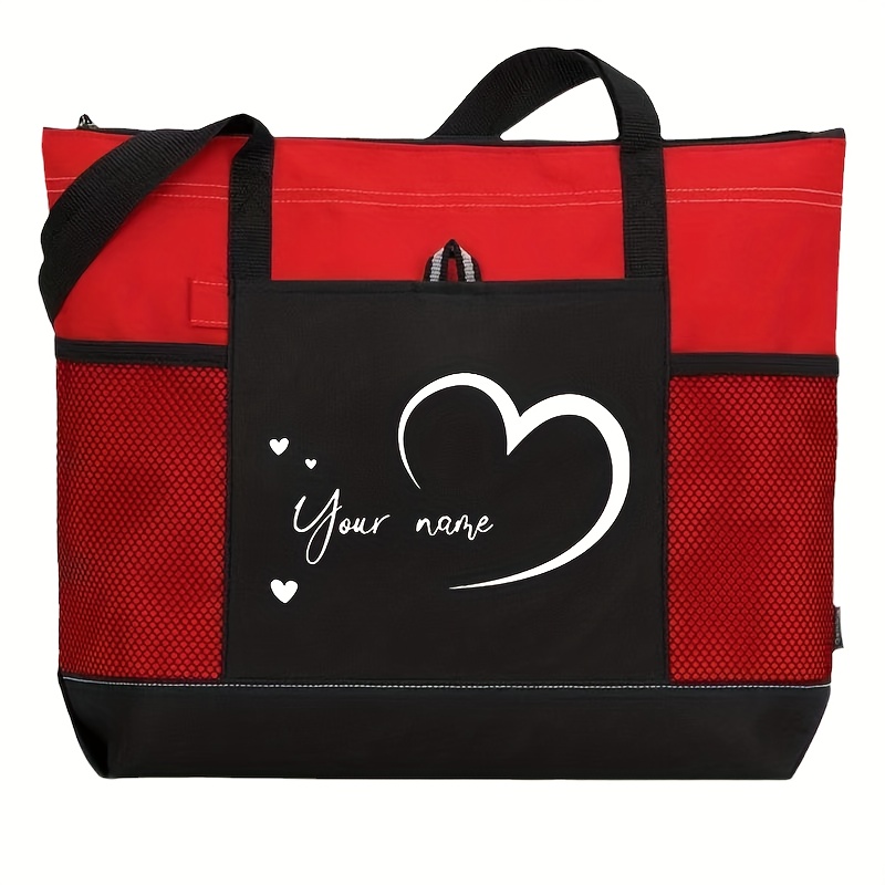 TEMU A Custom-made Women's Shoulder Bag, Handbag, Featuring A Heart Shape And , Unique, Portable, Gift-style, With A Pattern, Foldable, Large