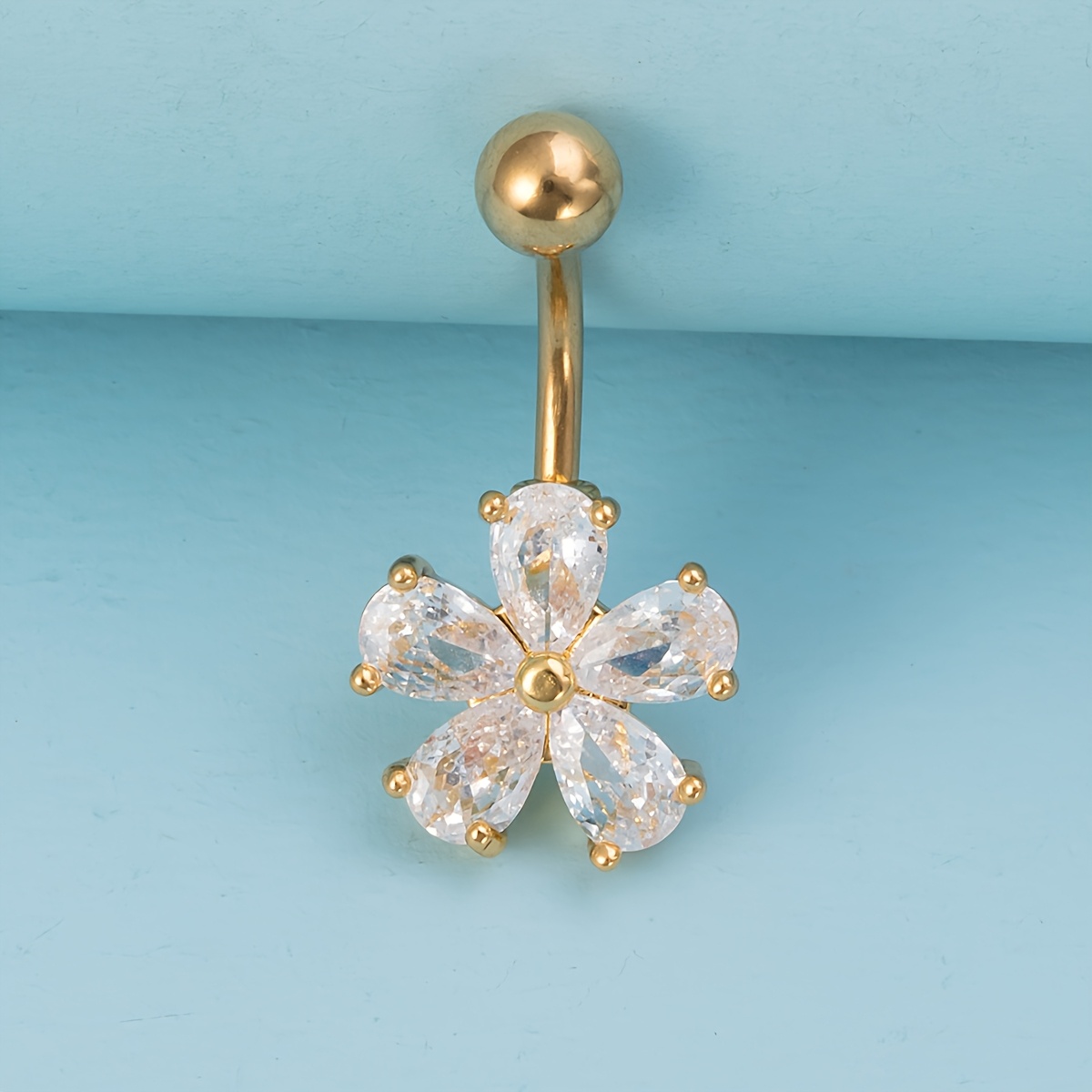 1pc Stainless Steel Zirconia Flower Belly Button Ring For Women Men Navel Piercing Ring Body Piercing Jewelry