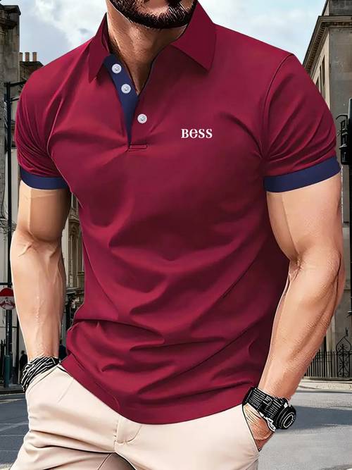 h333 p112 regular fit short sleeve premium mens shirt minimalist letter print design polyester fabric classic collar summer t shirt outdoor casual sportswear business tee fashionable short sleeve breathable