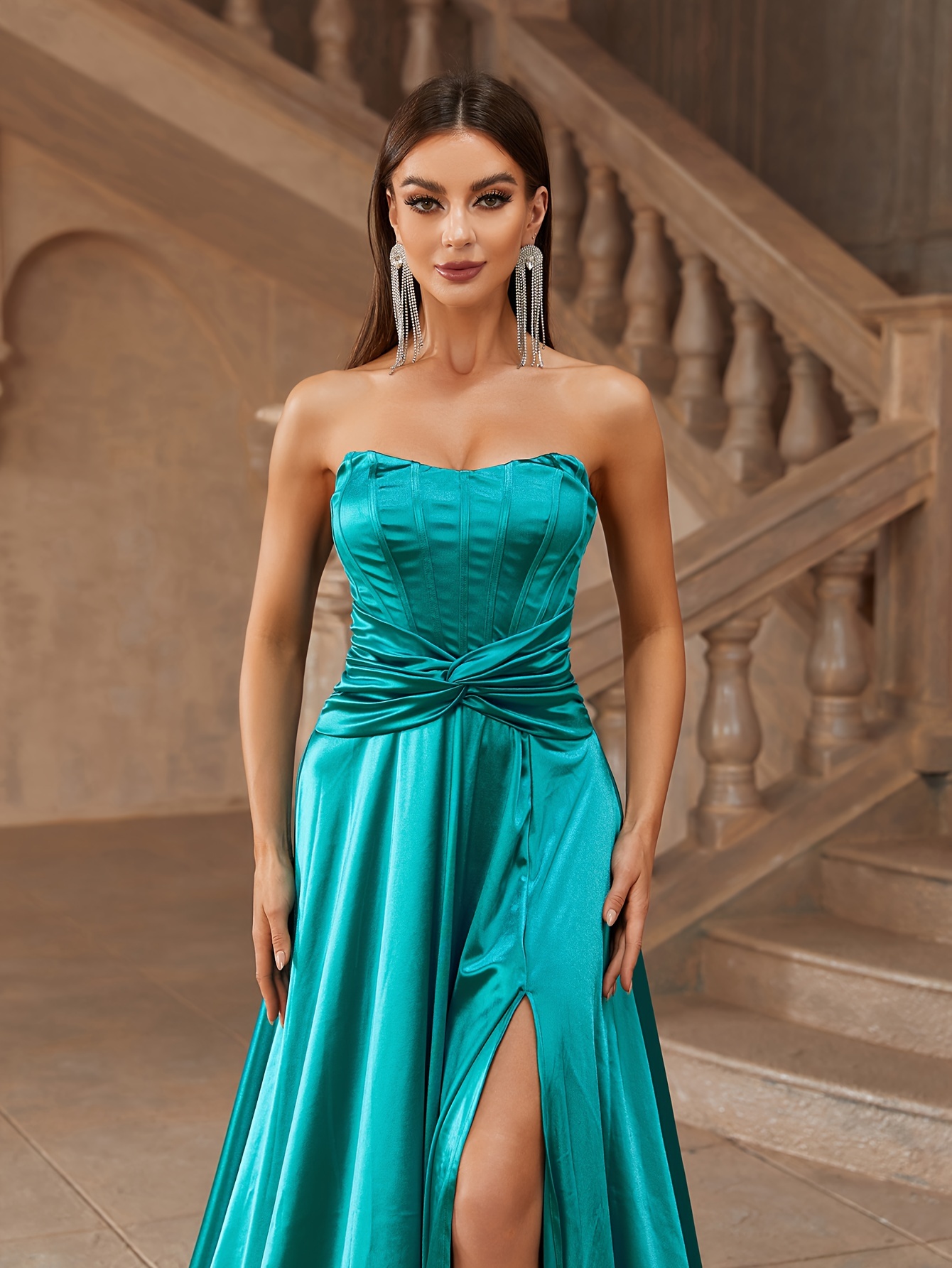 twist front slit tube dress women's clothing temu - Temu
