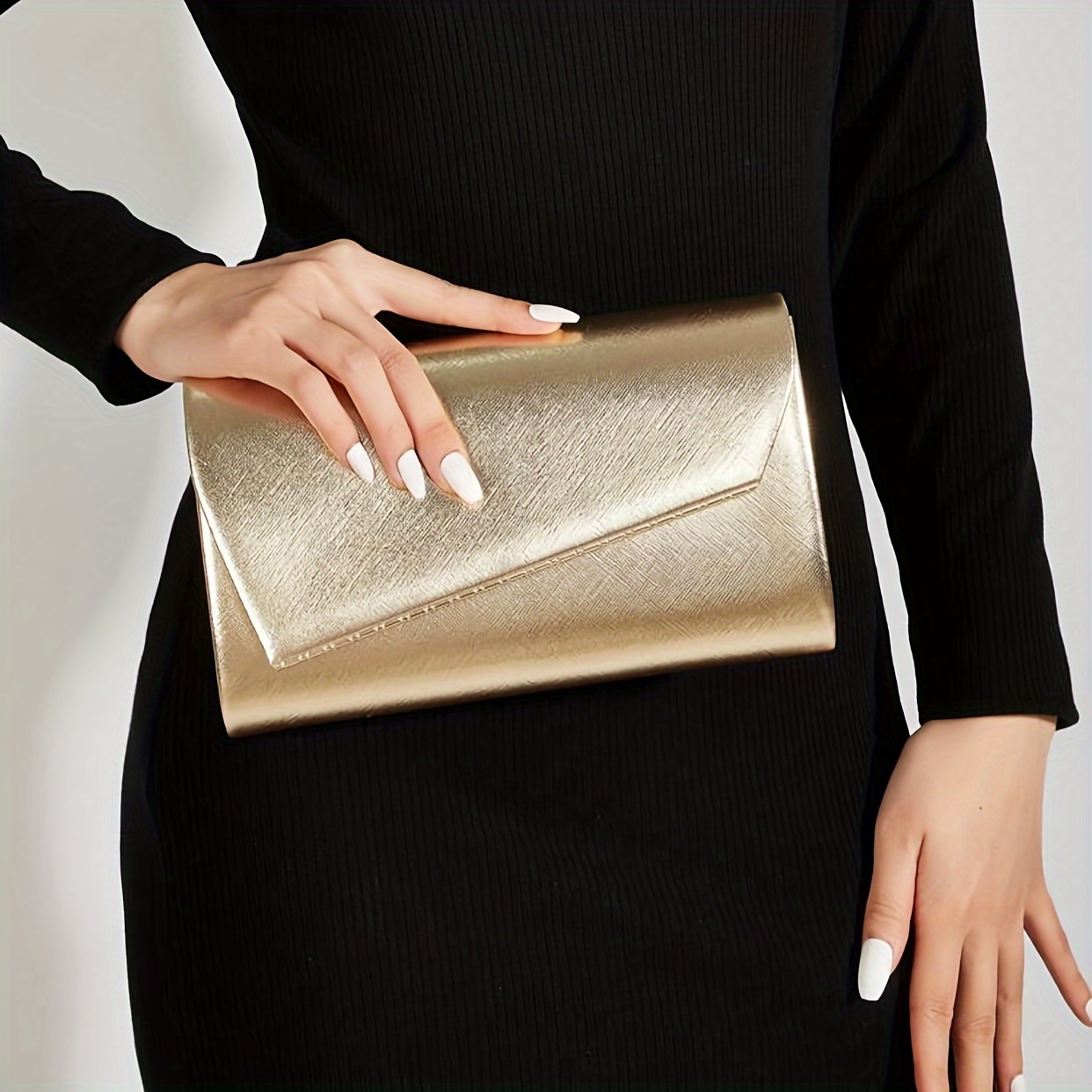 

Elegant Evening Clutch With Chain Strap, Asymmetrical Flap, Textured Faux Leather, Perfect For Wedding Party Events
