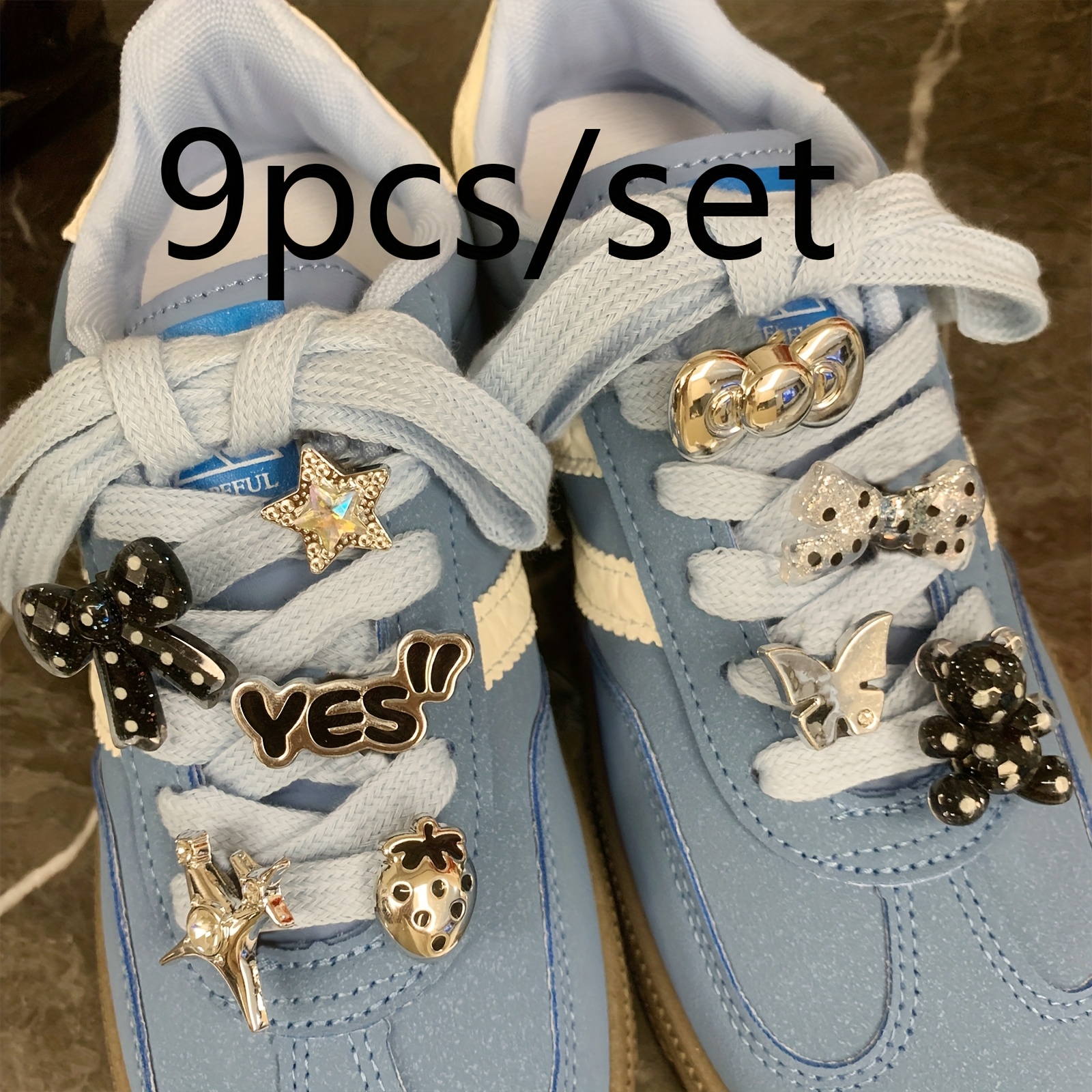Image of 9pcs/set Shoelaces For Sneakers, Removable Fashion Decoration Clips For Lace Additions