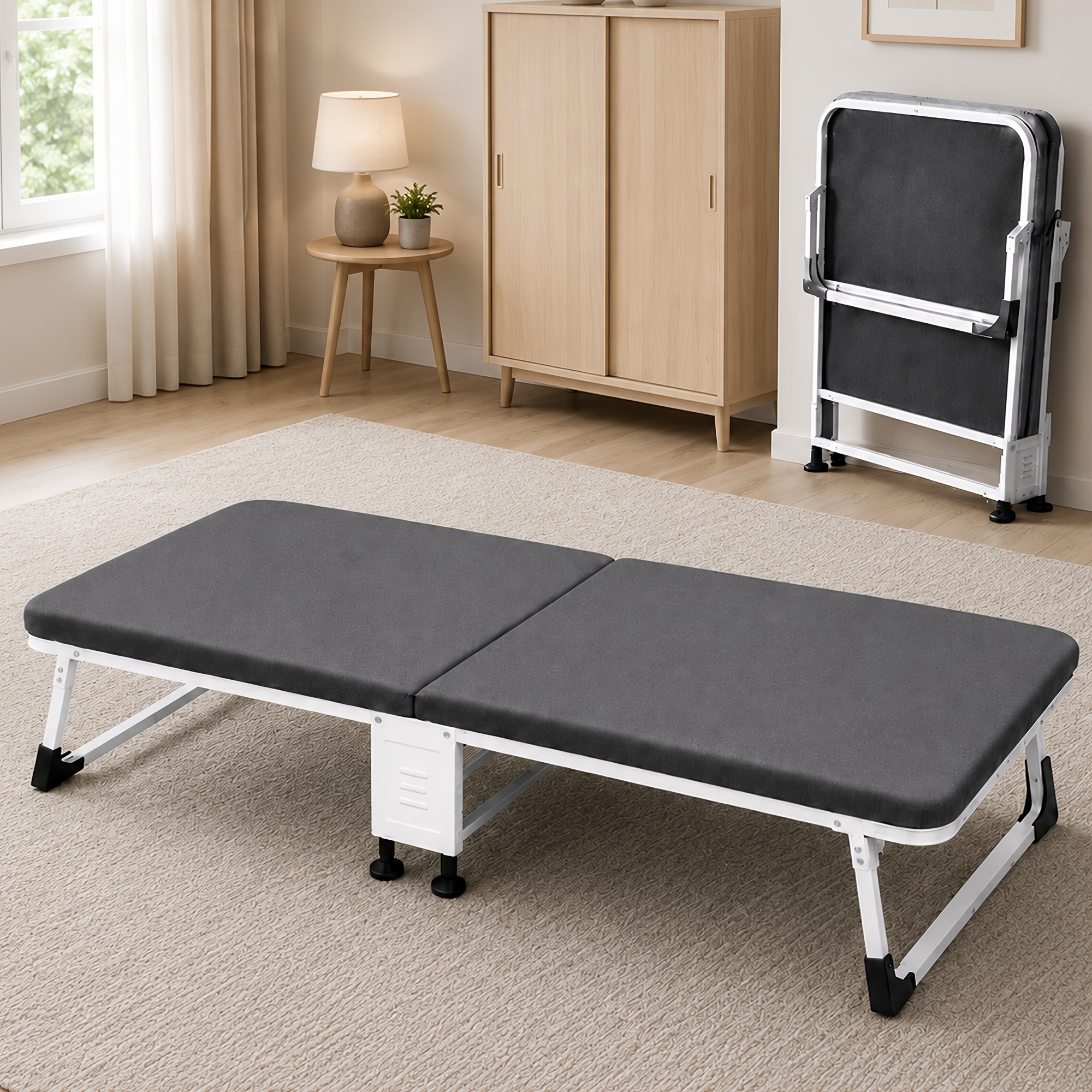 Folding Guest Bed 80 X 182 Cm With 3.5 Cm Foam Mattress, Foldable Cot No , Metal Frame, 100 Kg Load Capacity