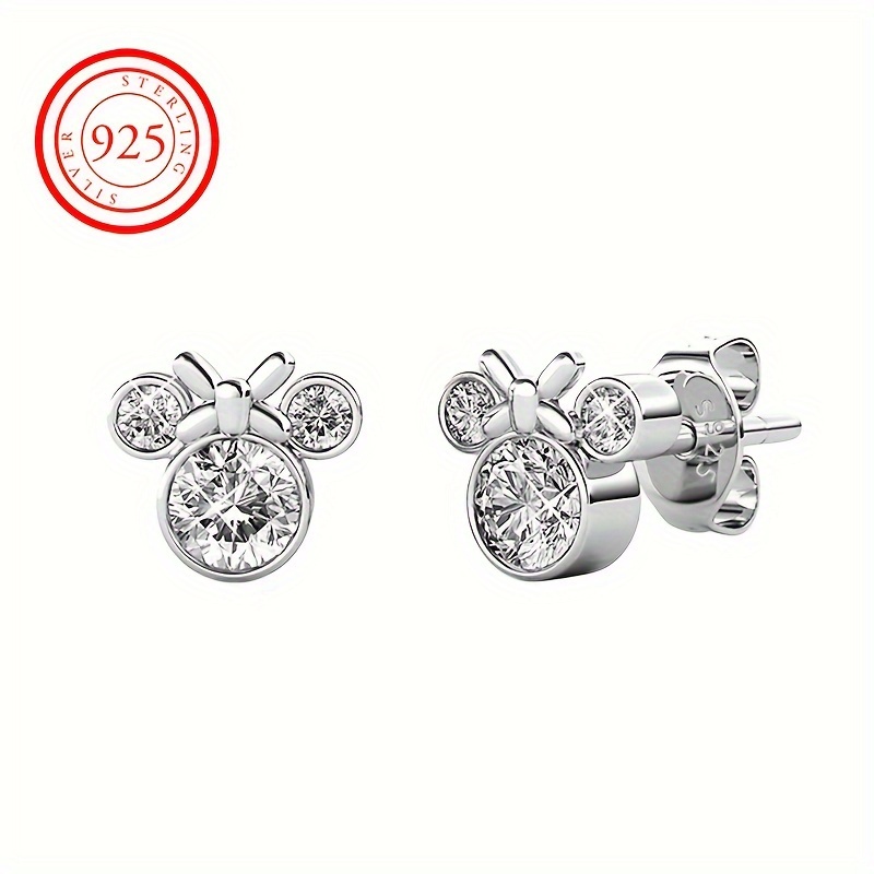 

S925 Silver Exquisite Cute Bow Mouse Stud Earrings Sparkling Cz Fun Mouse Design Animal Earrings Birthday Gifts For Women Teen Girls