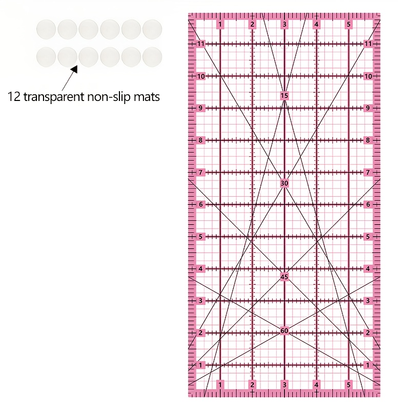 TEMU 1pc For Clear Acrylic Ruler - Pink, Yellow, Green, Non-slip, High Quality, Suitable For Clear Measurement Of Sewing And , Quilting Template With