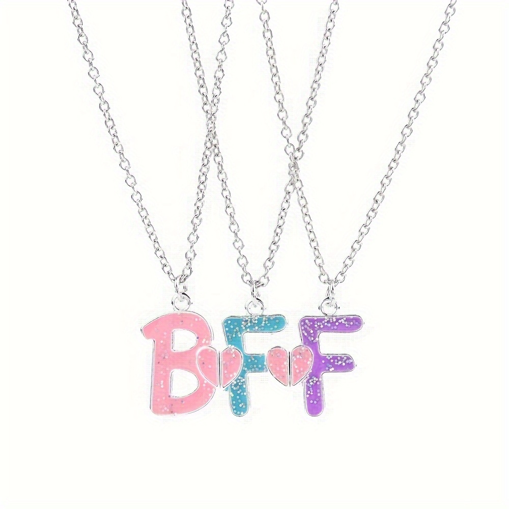 TEMU Ensemble de 3 pièces : Collier avec pendentif chaîne cœur et lettres BFF, bijoux d', cadeaux pour hommes