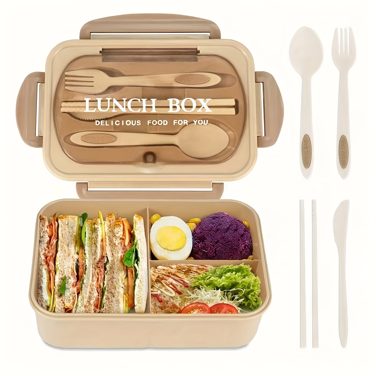 TEMU [1200ml/40.58oz] Large Capacity Lunch Box Set (including Knife, Fork, Chopsticks, And Spoon) - Microwave Oven Safe, Leak-proof Food Container,