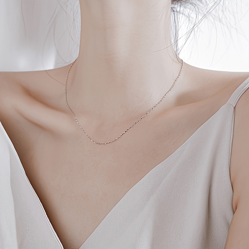 S925 Silver Delicate Necklace Sparkling Sequins Collarbone Chain