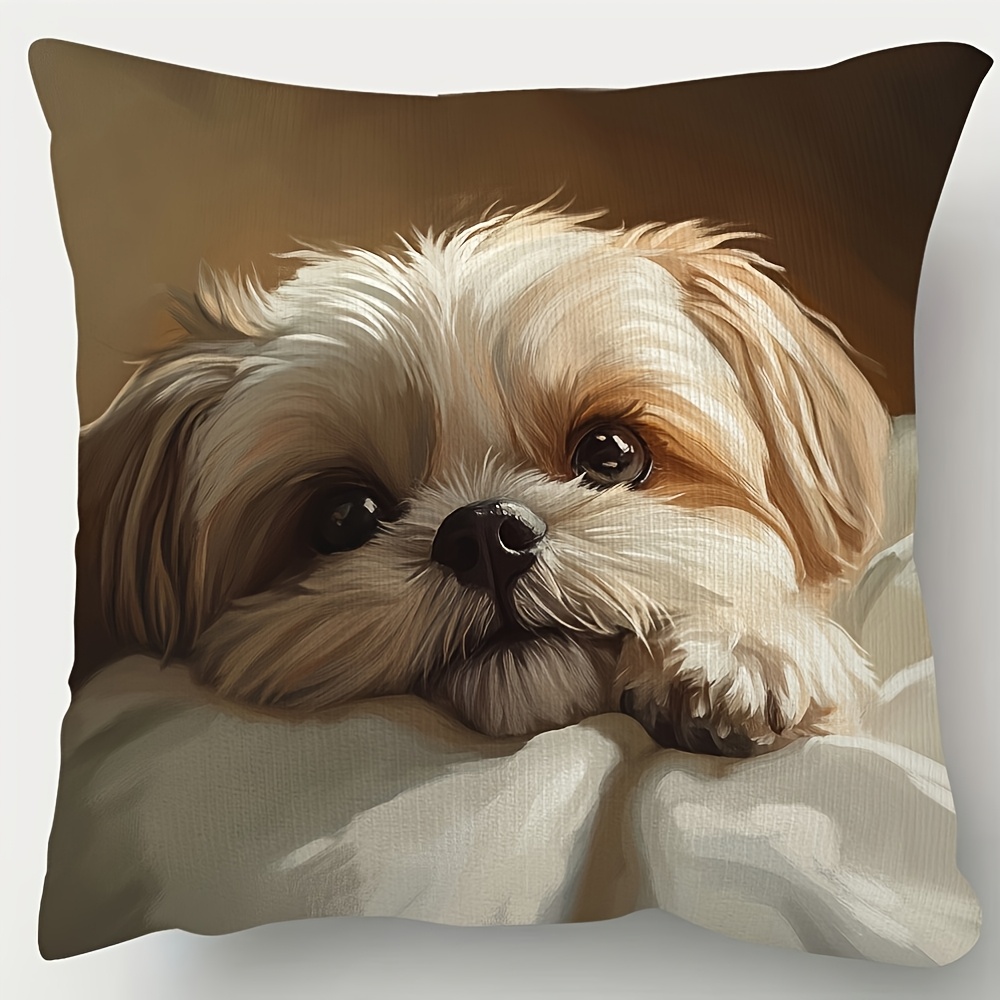 TEMU 1pc Cute Retro Shih Tzu Dog Pillowcase Suitable For Office Sofa Living Room Christmas, Easter And Holiday Decor - Pillow Insert Not Included