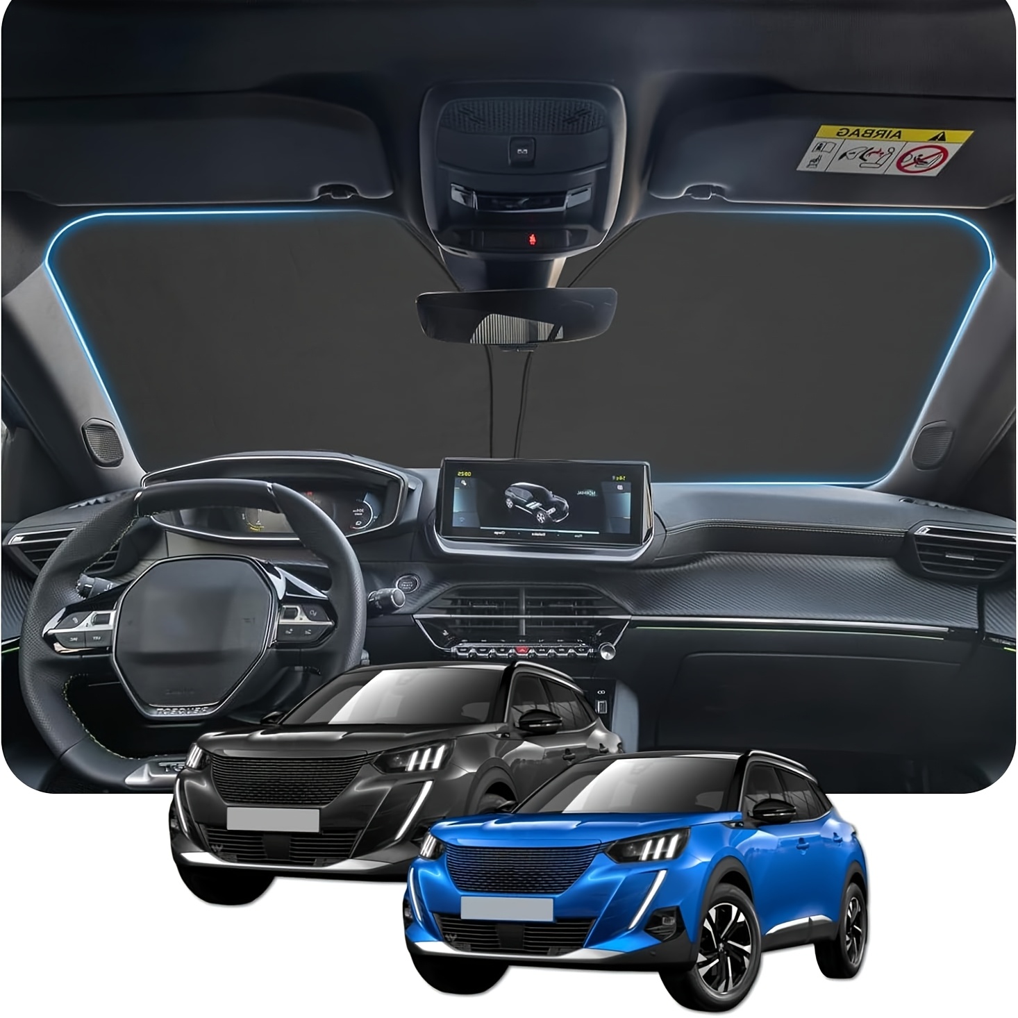 TEMU For Peugeot E-2008 For 2000-2023 2024 2025 2026 Sun Protection Front Windscreen Inside Windscreen Parasol Sun Visor Cooling Uv Protection